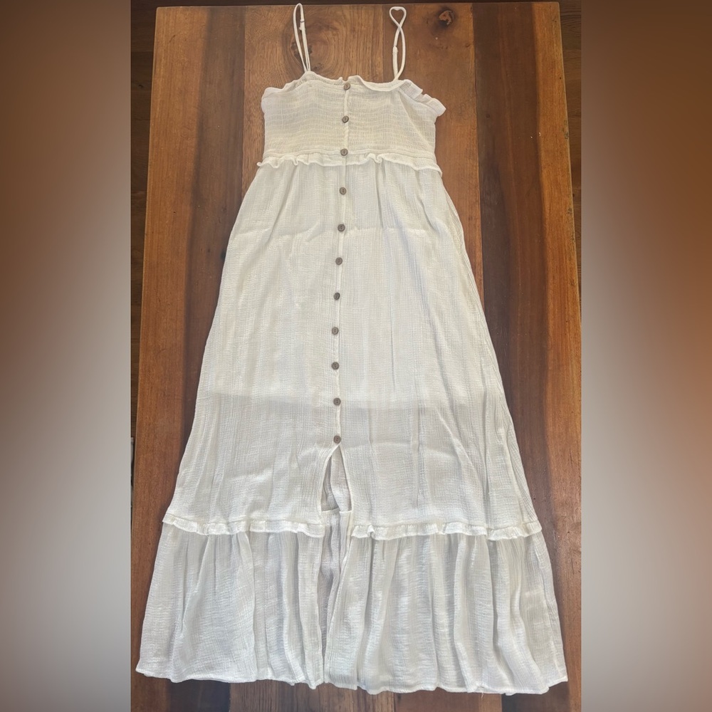 Be Cool Tiered Midi Sundress White Small Spaghetti Strap Flowy Summer Dress